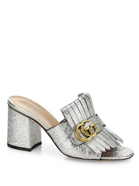 gucci gold metallic mules|Gucci suede mules.